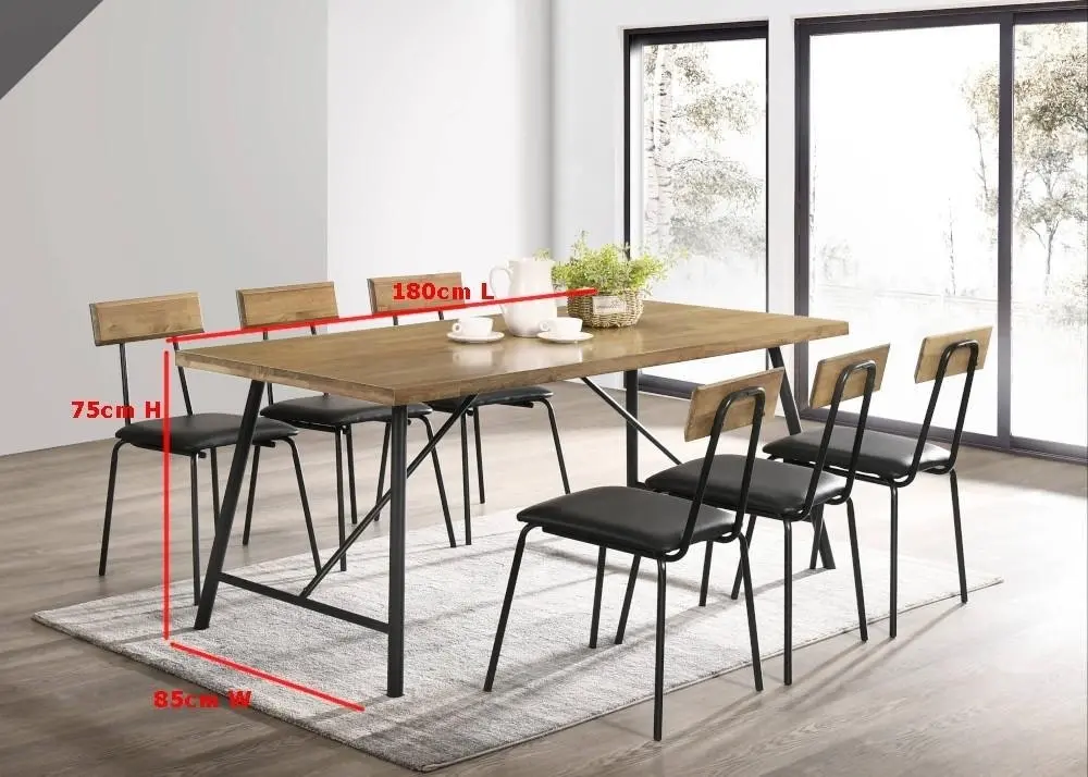 Vegas 6 Seater Dining Set 1.8m Rectangular Dining Table & 6 Dining Chairs - Maple