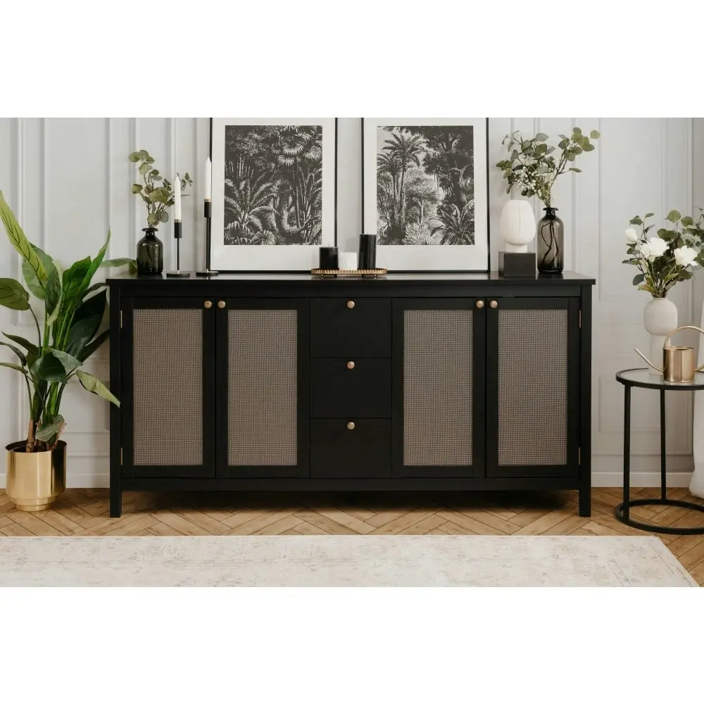 Design Square Cliff Wooden Buffet Unit Sideboard Storage Cabinet 4-Doors 3-Drawers Oak