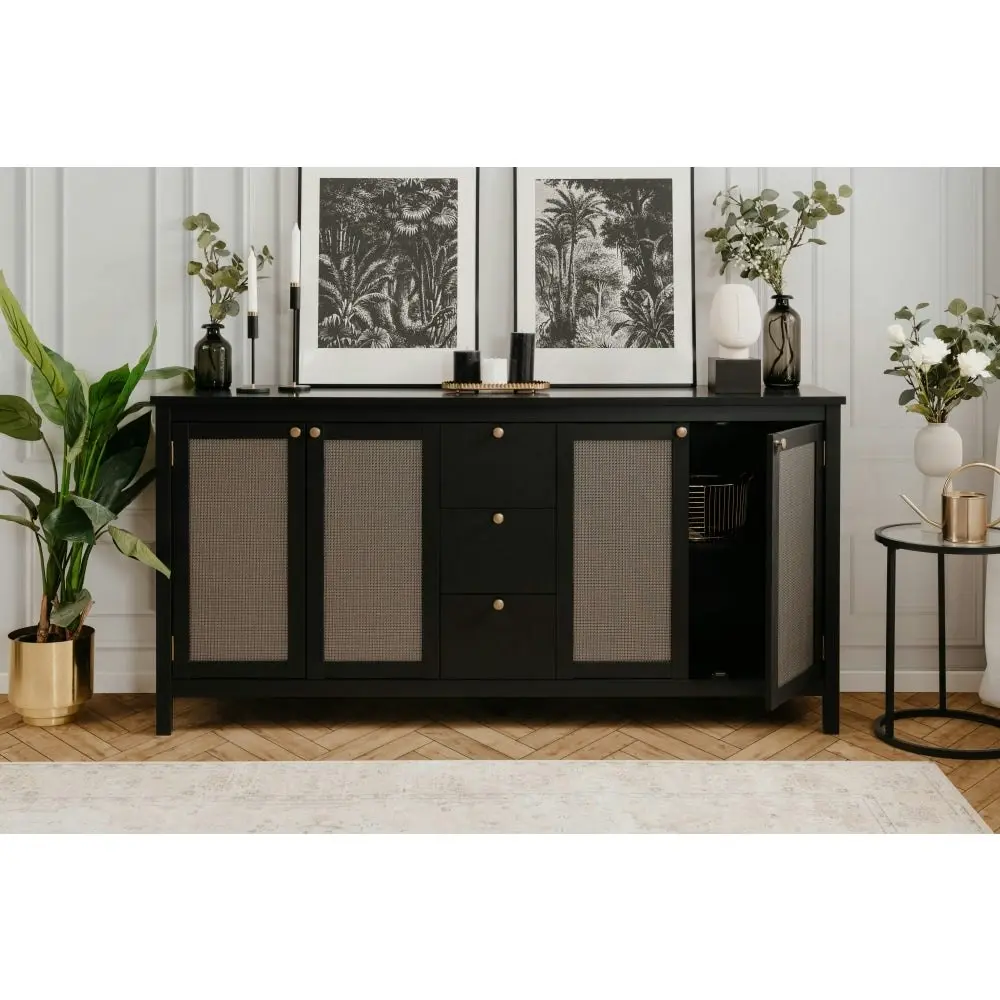 Design Square Cliff Wooden Buffet Unit Sideboard Storage Cabinet 4-Doors 3-Drawers Oak