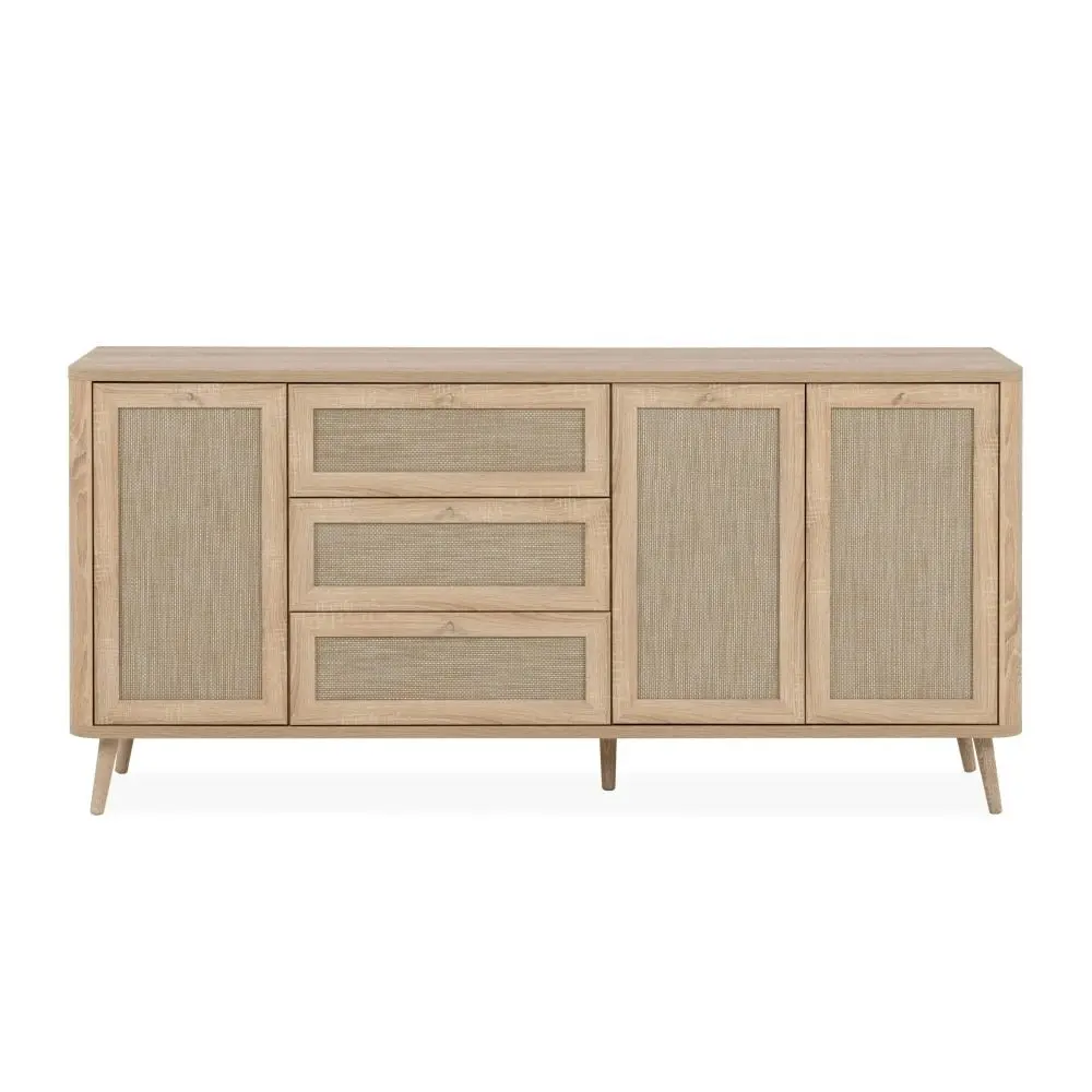 Design Square Cliff Wooden Buffet Unit Sideboard Storage Cabinet 3-Doors 3-Drawers Oak