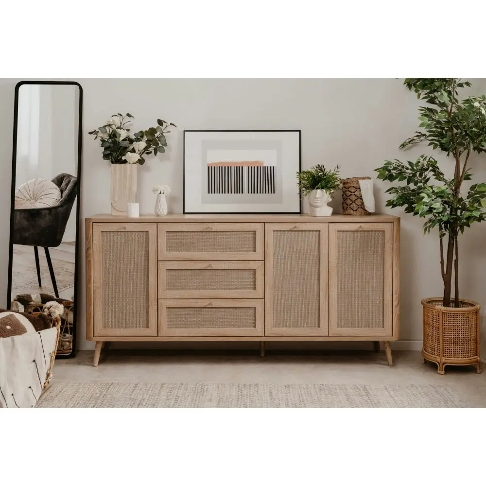 Design Square Cliff Wooden Buffet Unit Sideboard Storage Cabinet 3-Doors 3-Drawers Oak