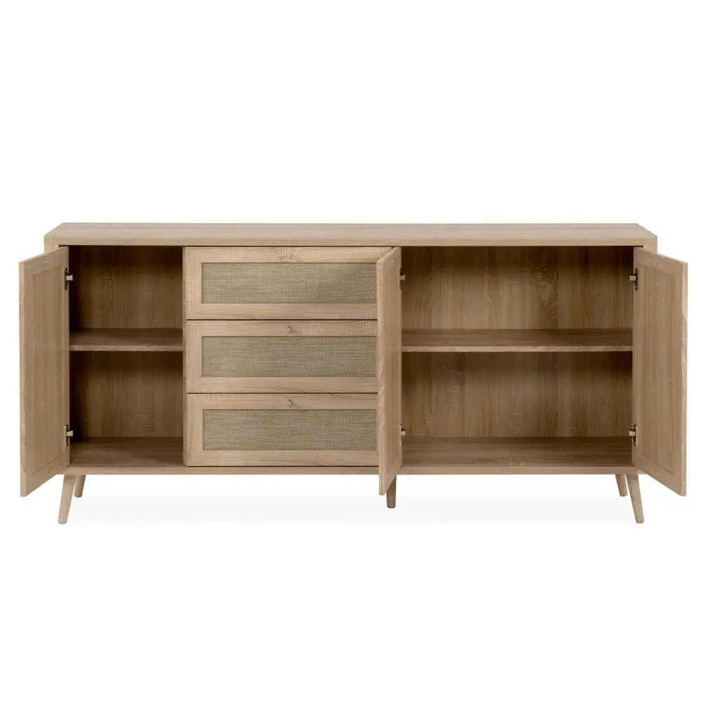 Design Square Cliff Wooden Buffet Unit Sideboard Storage Cabinet 3-Doors 3-Drawers Oak