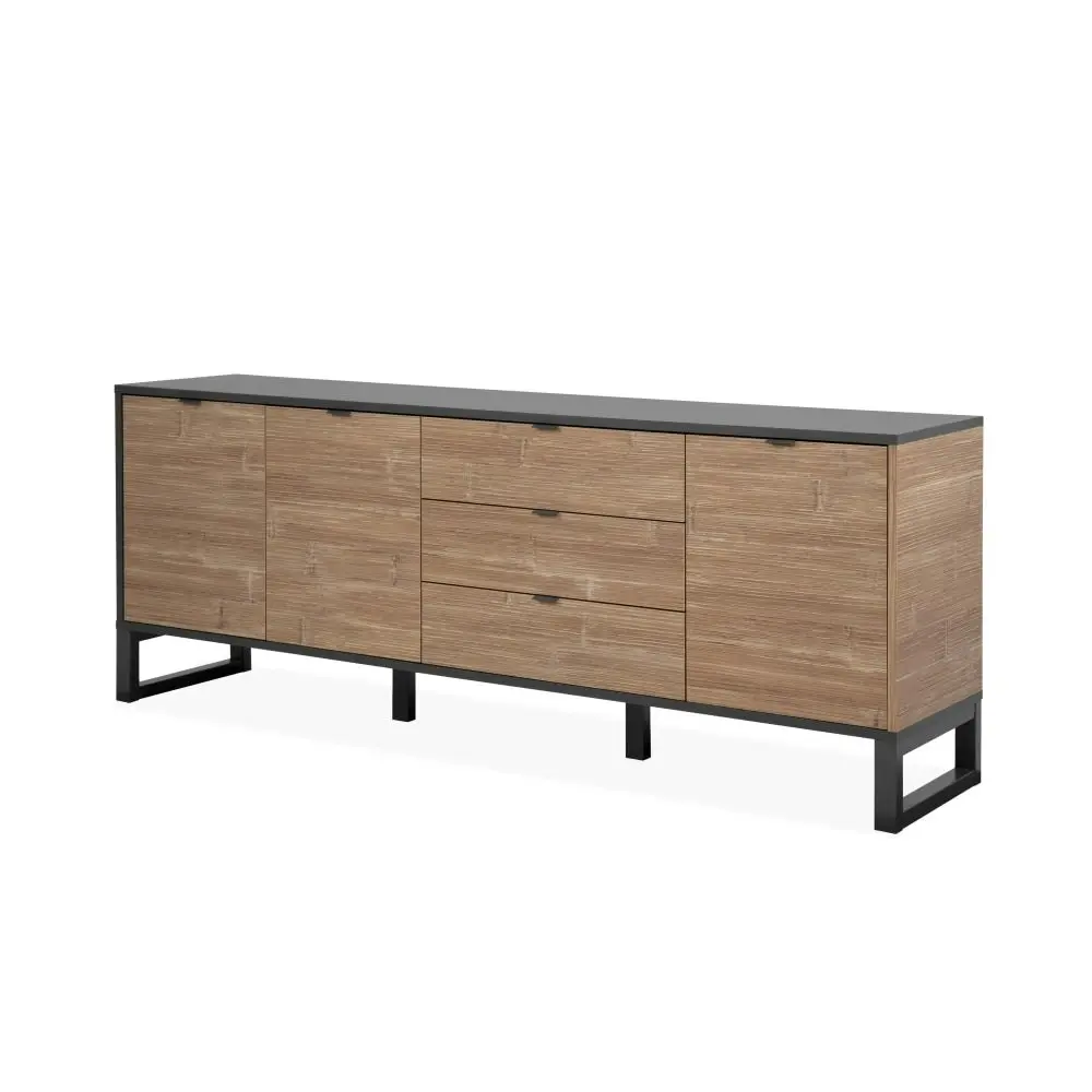 Design Square Caleb Wooden Sideboard Buffet Unit Storage Cabinet W/ 3-Drawers 3-Doors Bamboo/Black