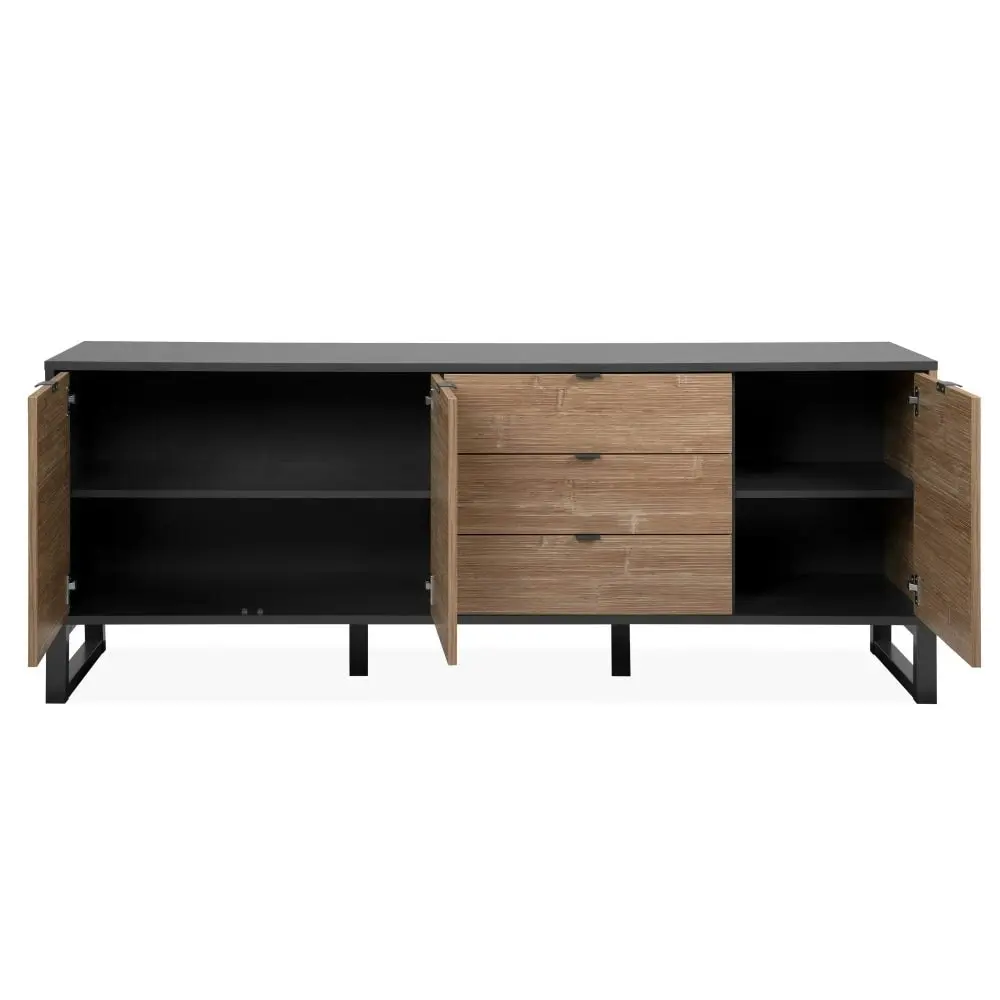 Design Square Caleb Wooden Sideboard Buffet Unit Storage Cabinet W/ 3-Drawers 3-Doors Bamboo/Black