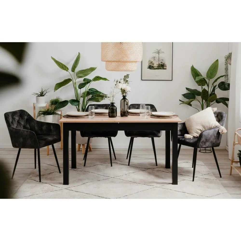 Design Square Elena Wooden Extendable Square Rectangular Dining Table 140-180cm - Black/Oak