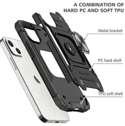 Black Shockproof Ring Case Stand Cover for iPhone X