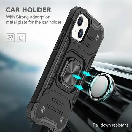 Black Shockproof Ring Case Stand Cover for iPhone X