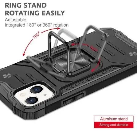 Black Shockproof Ring Case Stand Cover for iPhone X