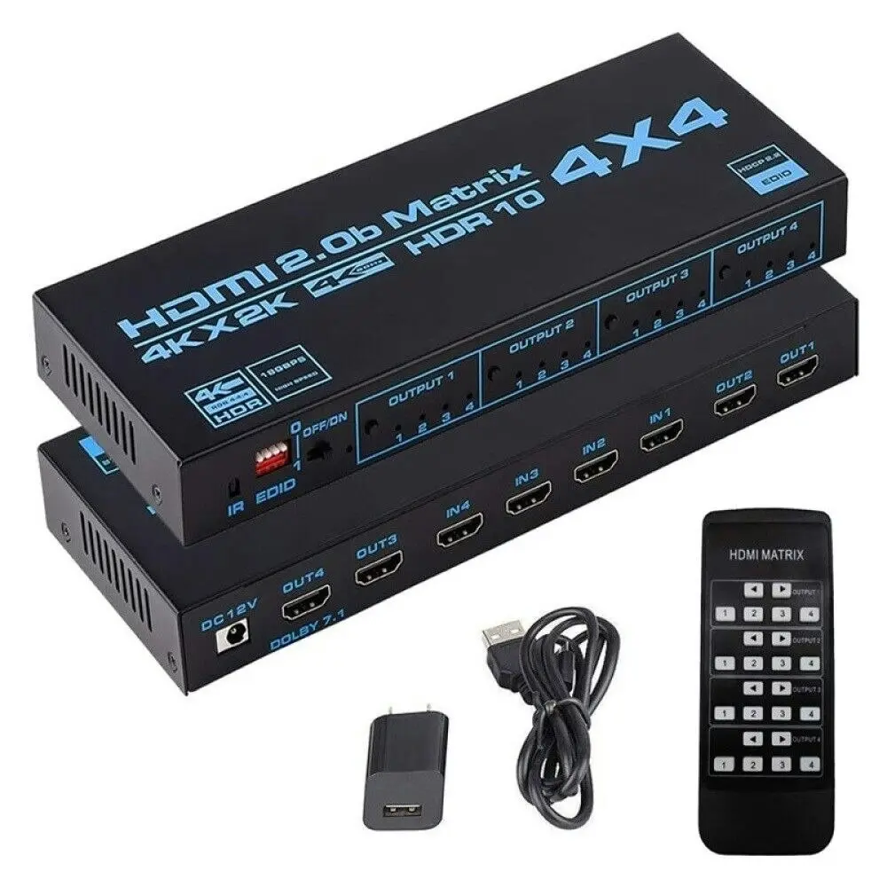 HDMI Matrix Switch 4x4 4K HDMI Matrix Switcher Splitter 4 In 4 Out Box Extractor