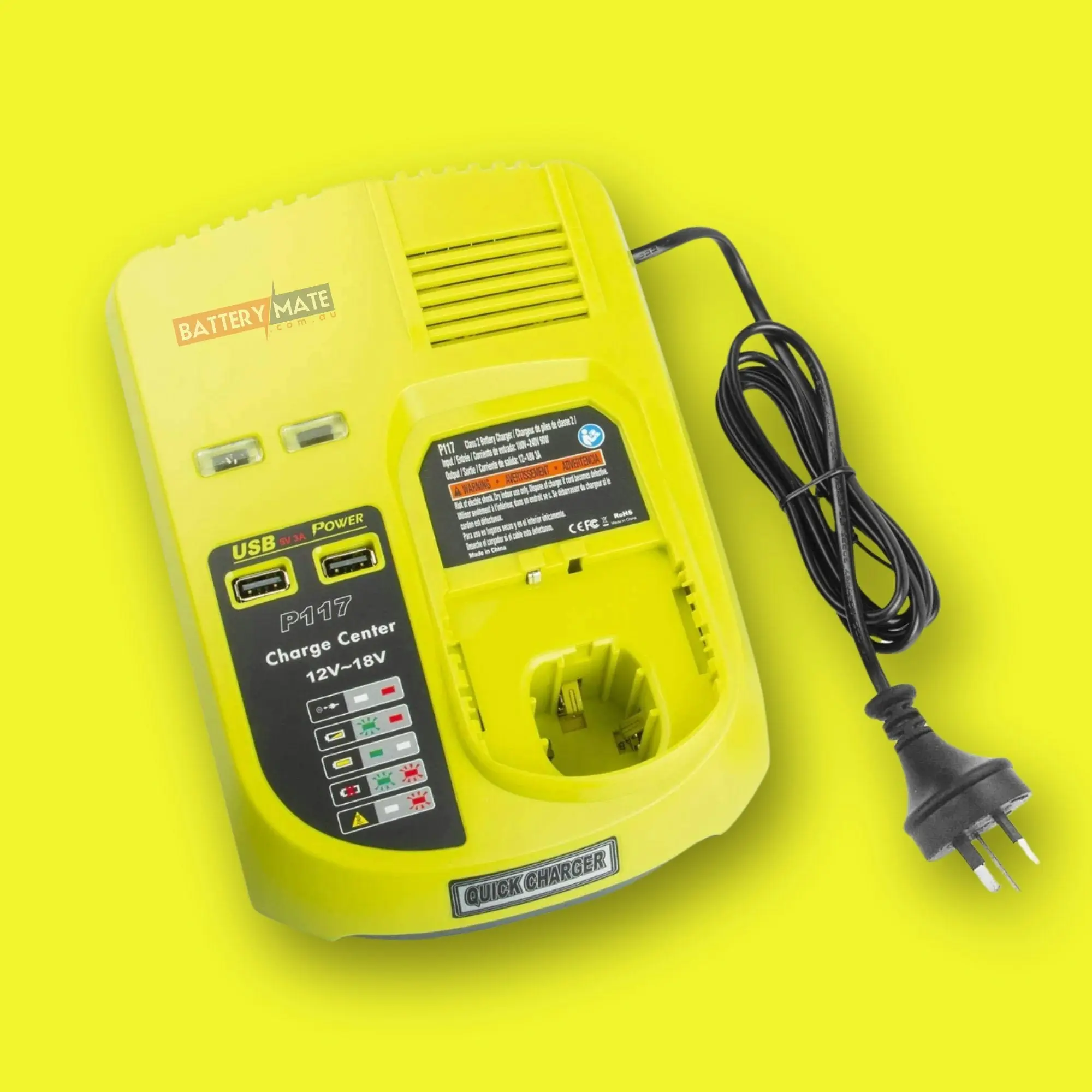 Ryobi One Plus 18v Charger Replacement | 18V-12V Dual Chemistry IntelliPort P117 Compatible