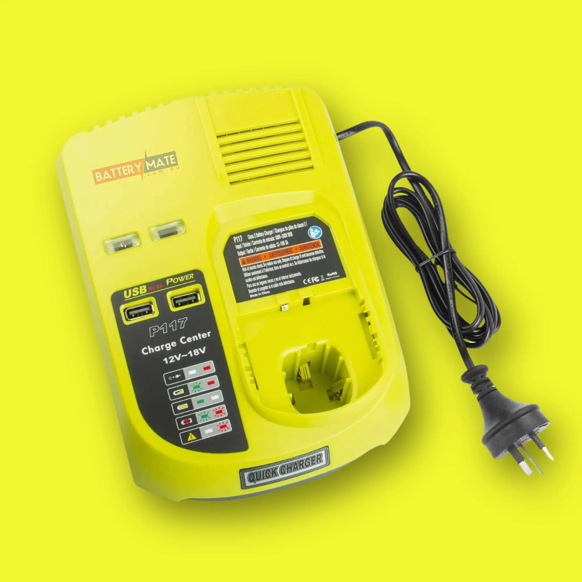 Ryobi One Plus 18v Charger Replacement | 18V-12V Dual Chemistry IntelliPort P117 Compatible