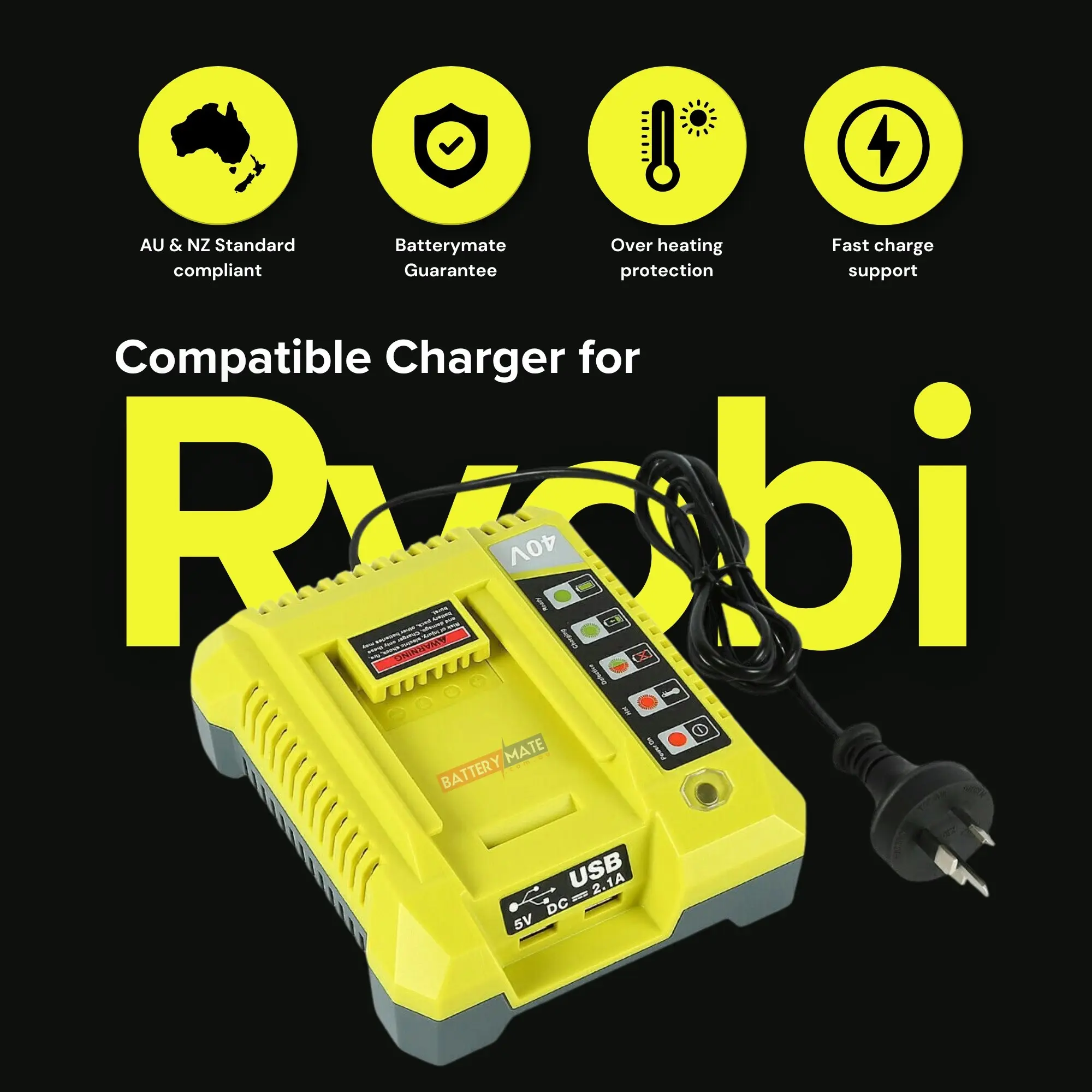 Ryobi One Plus 18v Charger Replacement | 18V-12V Dual Chemistry IntelliPort P117 Compatible