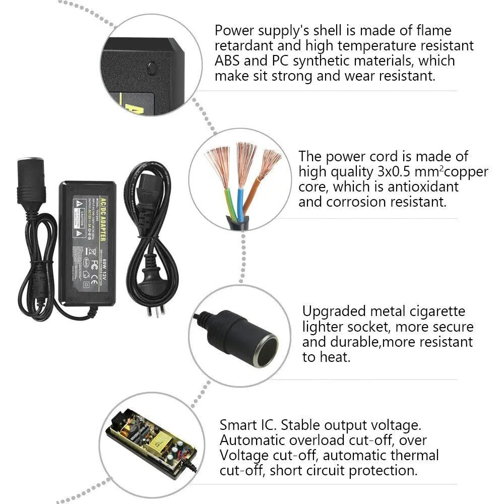 240V to 12V Car 5A Cigarette lighter Transformer Power Supply Socket Converter