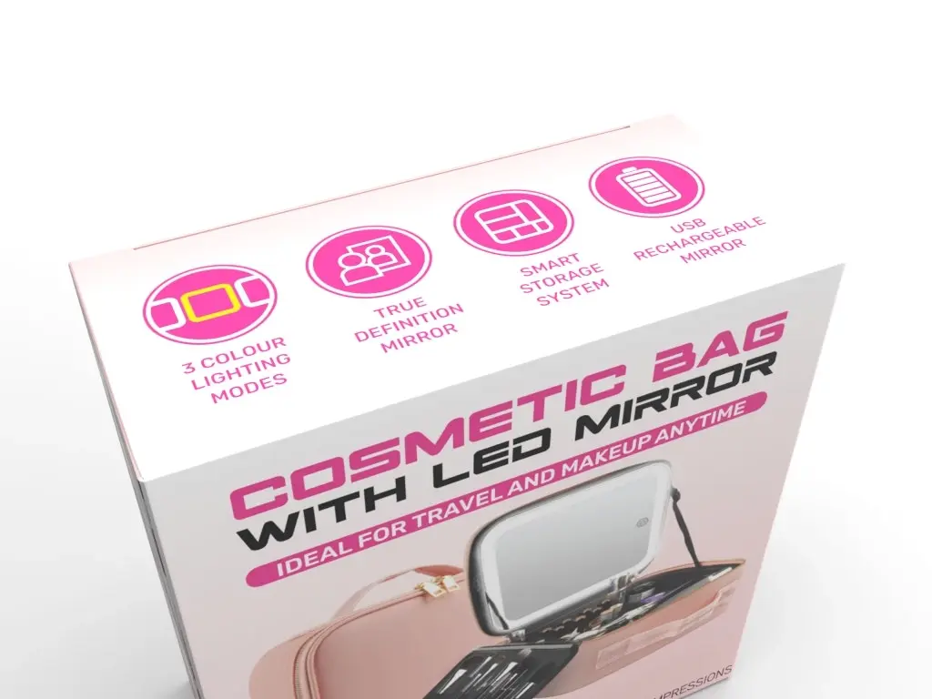 Impressions Cosmetic Bag With Mirror Pink - featuring built-in LED lighting