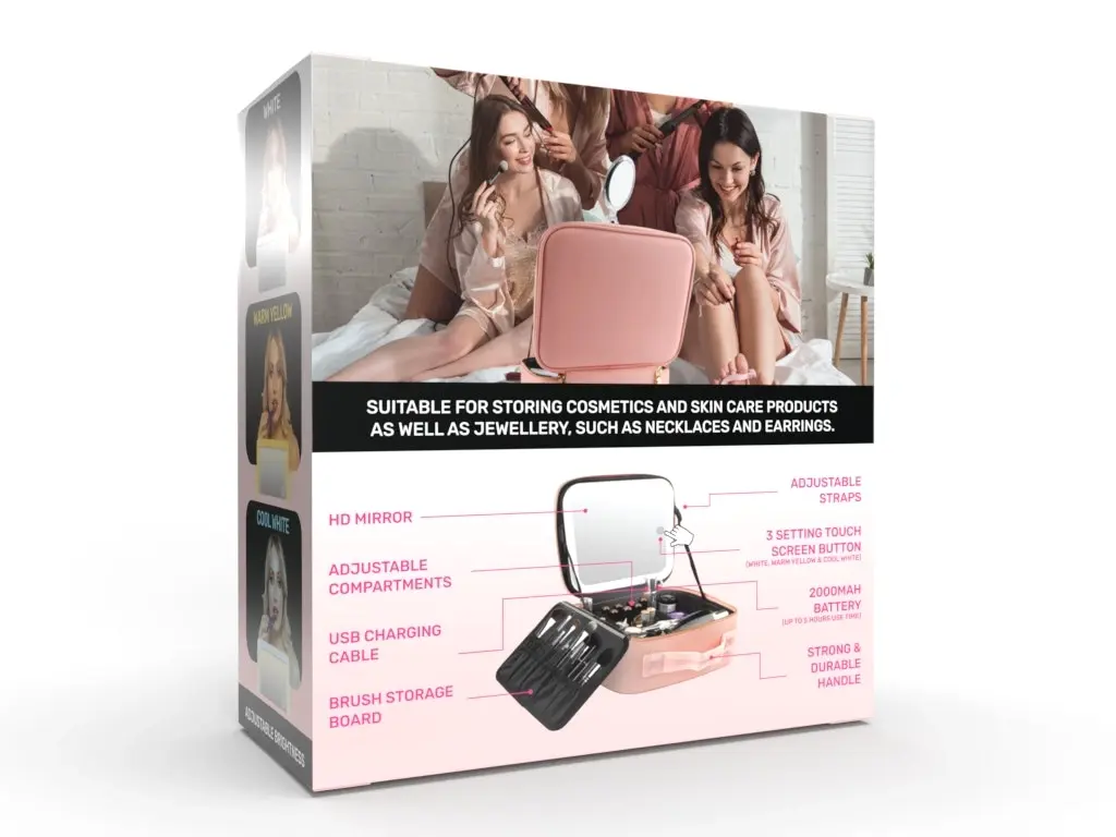 Impressions Cosmetic Bag With Mirror Pink - featuring built-in LED lighting