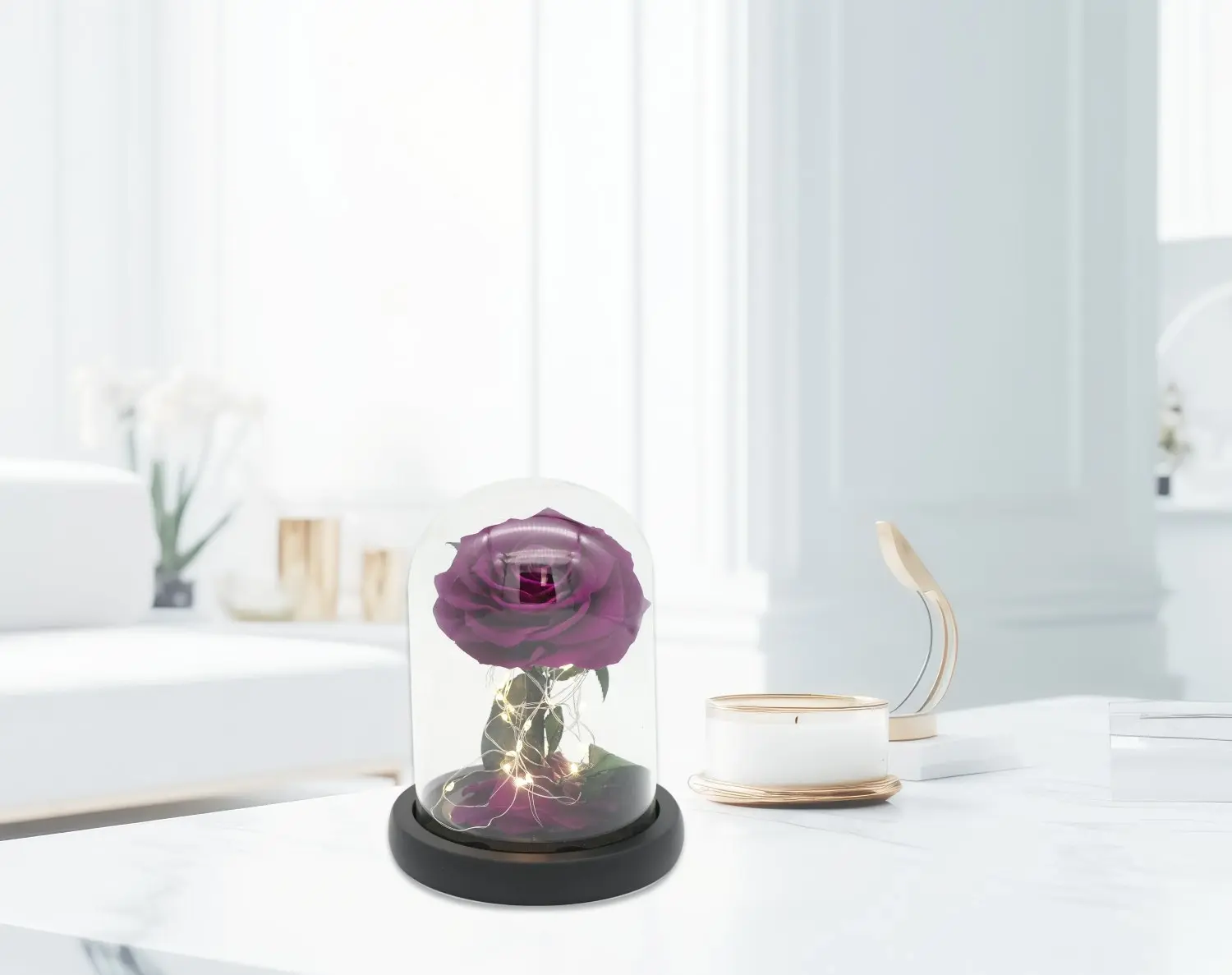 Vistara Timeless Rose - Natural 15cm Purple Preserved Rose With LED Light