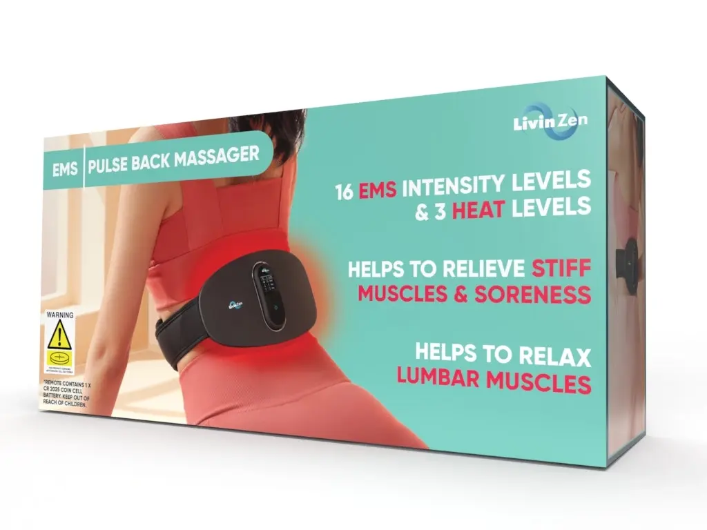 LivinZen EMS Pulse Back Massager With 16 EMS intensity levels & 3 heat levels