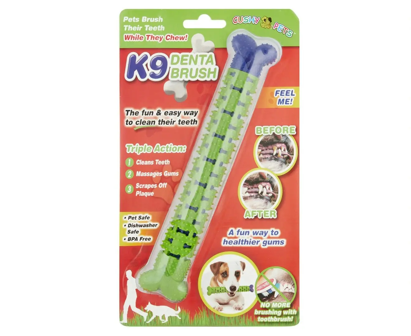 Cushy Pets K9 Denta Brush - Dog Chew Brush Dog Toothbrush Toy for Dental Hygiene