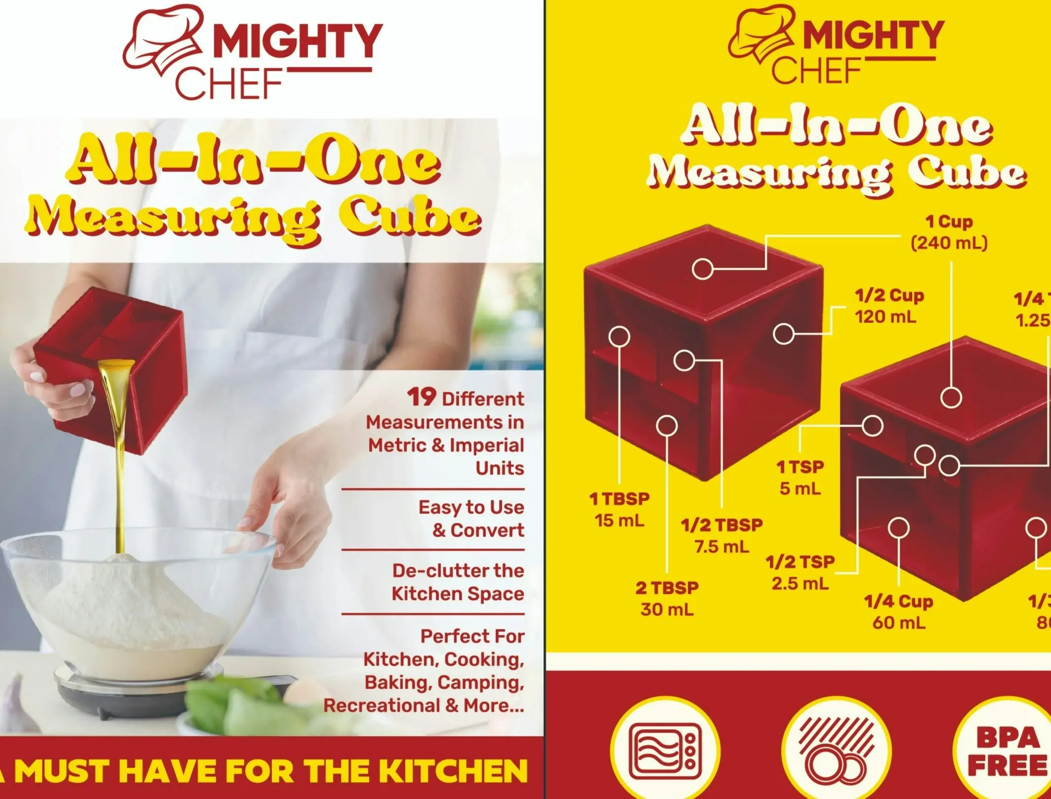 Mighty Chef 8.8cm All-in-One Kitchen Metric/Impreial Measuring Unit Cube/Cup Red