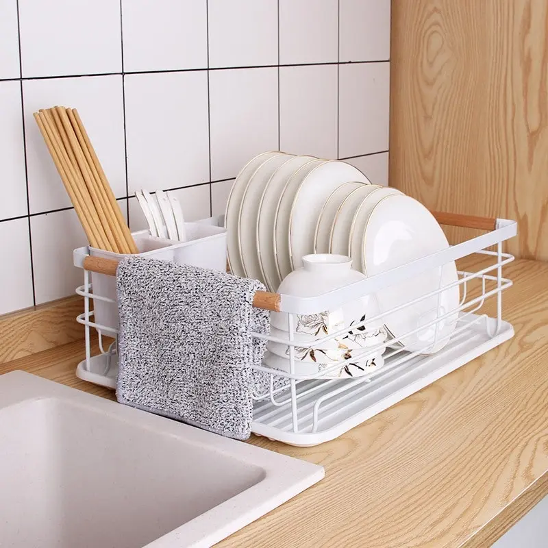 The Kitchen Galleria Carbon Steel & Beech Wood Dish Drying Rack