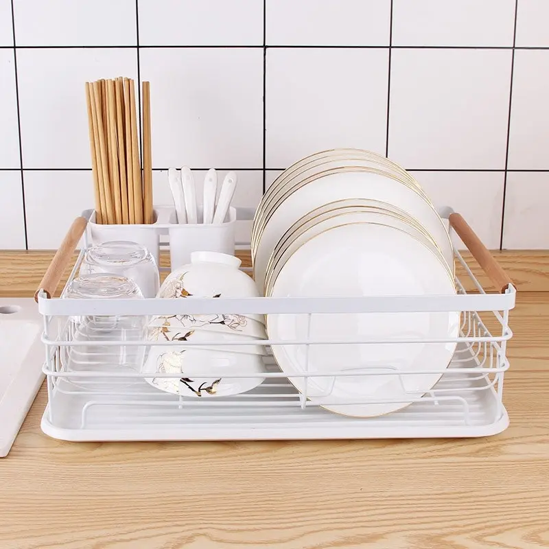 The Kitchen Galleria Carbon Steel & Beech Wood Dish Drying Rack