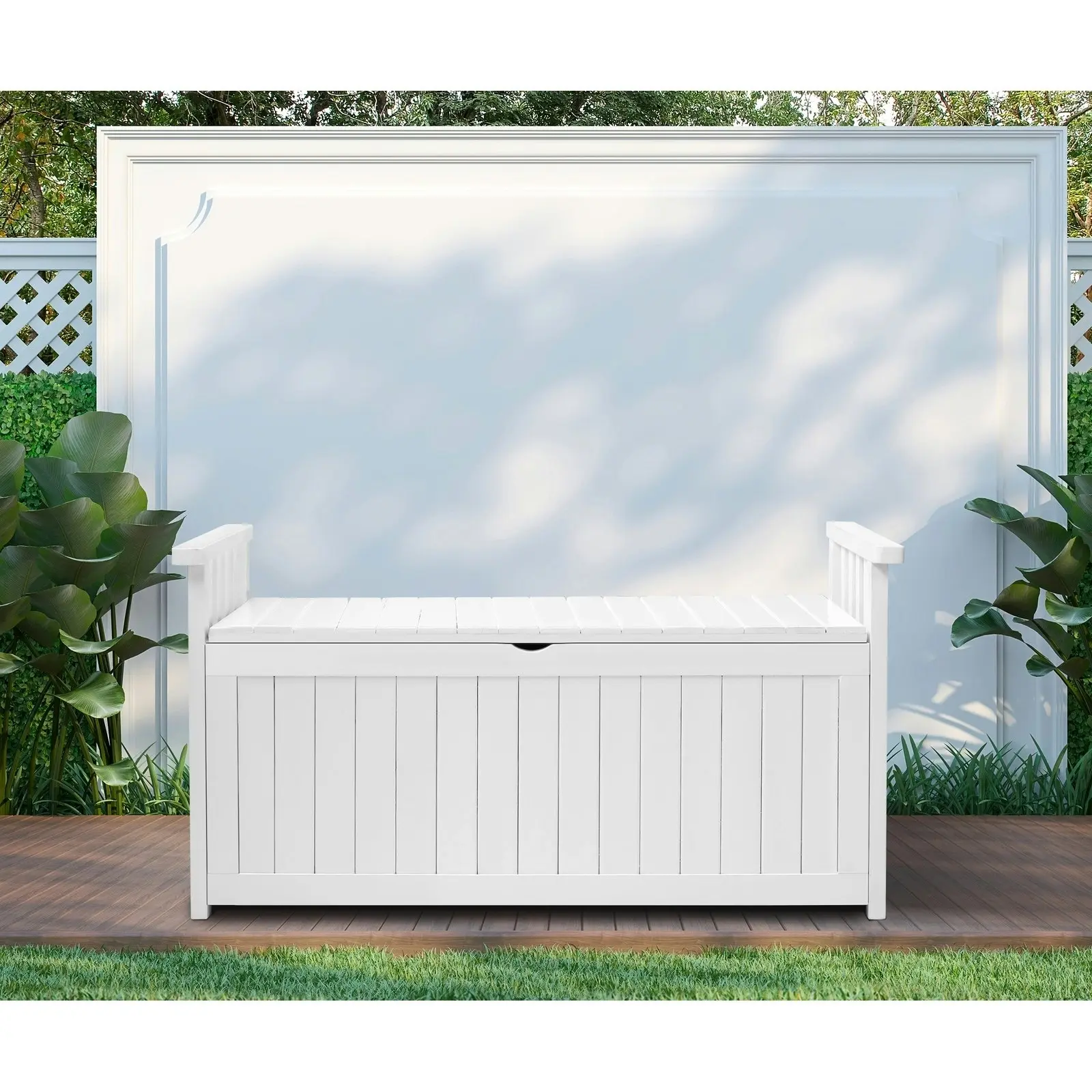 Livsip Outdoor Storage Box Wooden Garden Bench Chest Tool Container L White