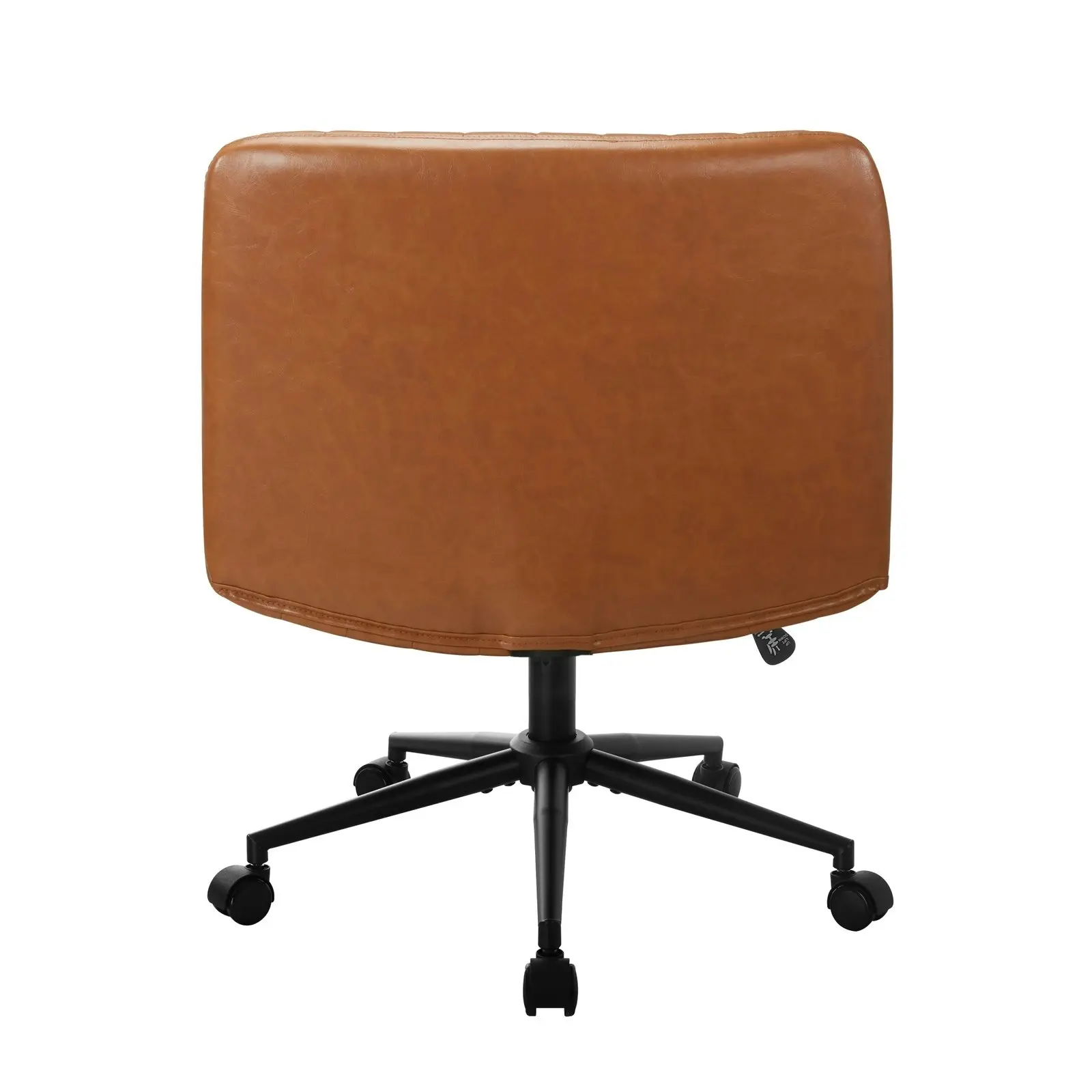 Oikiture Mid Back Armless Office Desk Chair Wide Seat with Wheels Leather Brown