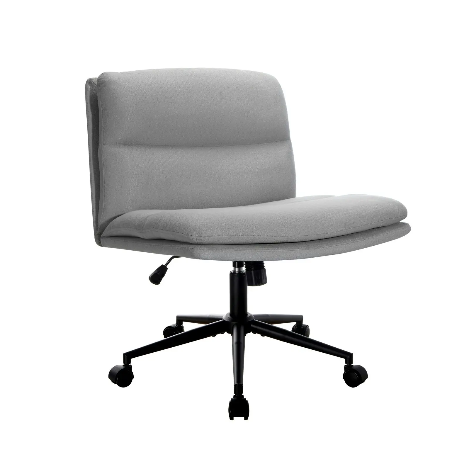 Oikiture Mid Back Armless Office Desk Chair Wide Seat Linen Grey with Wheels