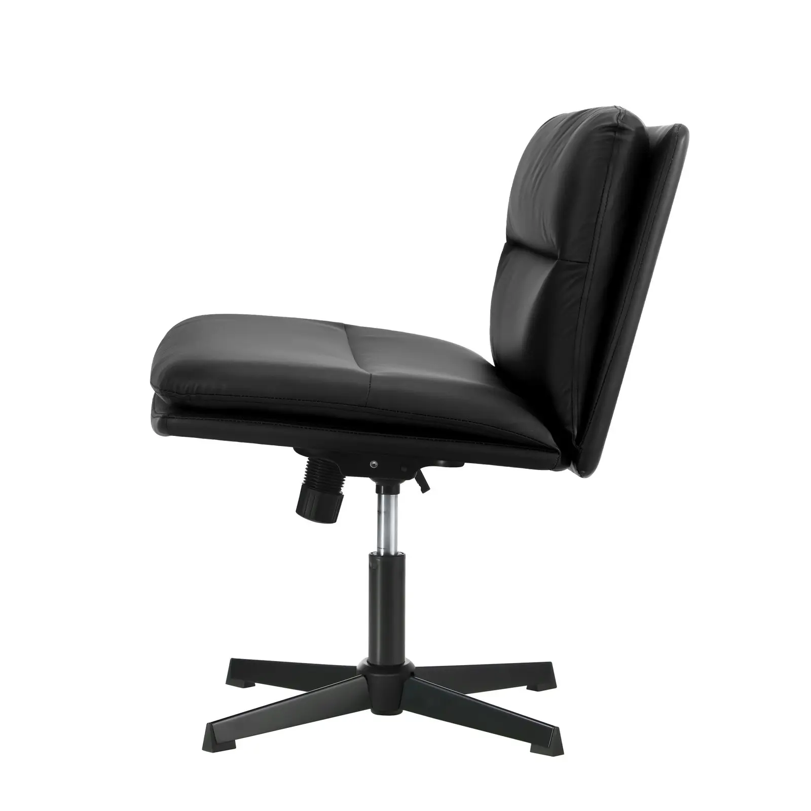 Oikiture Mid Back Armless Office Desk Chair Wide Seat No Wheels Leather Black