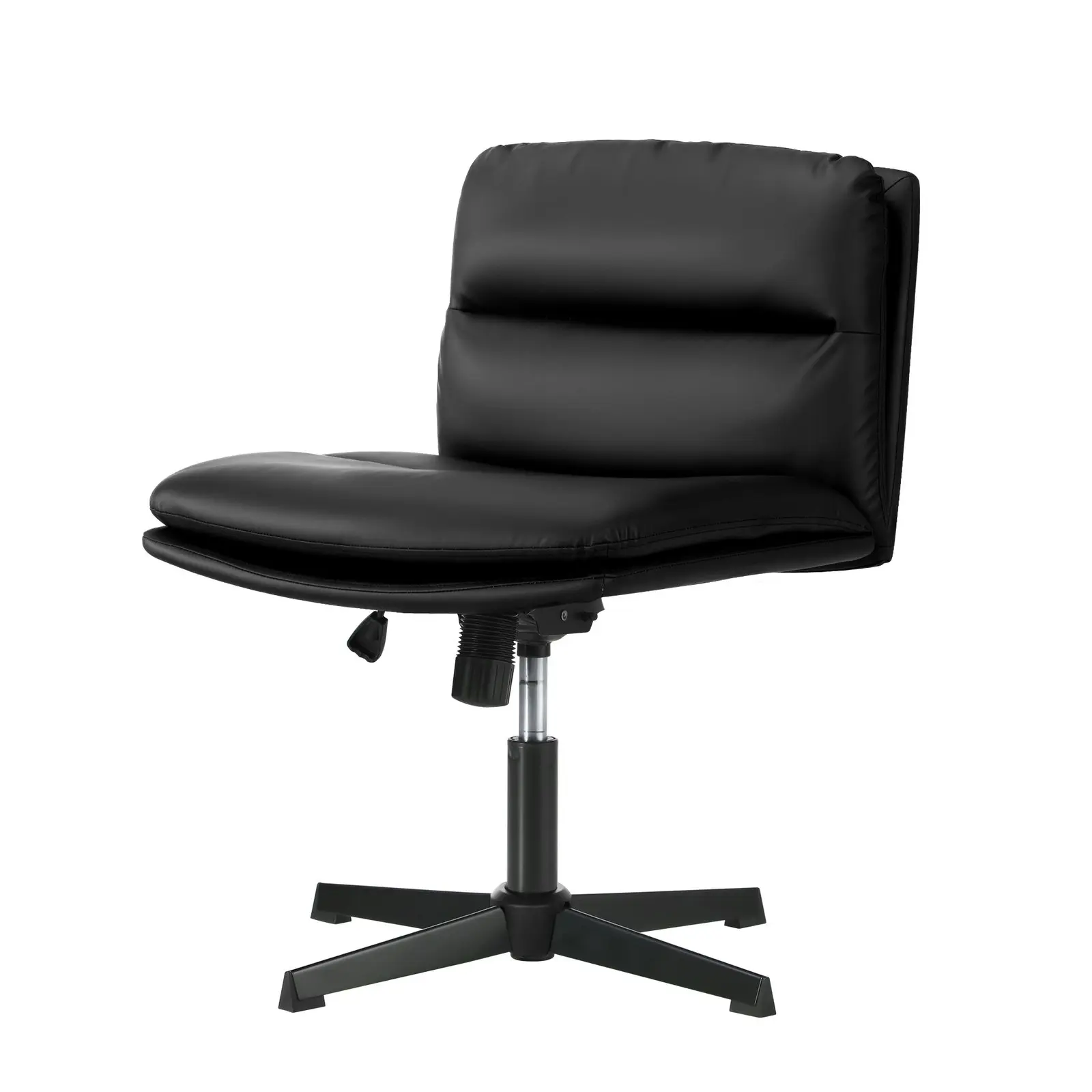 Oikiture Mid Back Armless Office Desk Chair Wide Seat No Wheels Leather Black