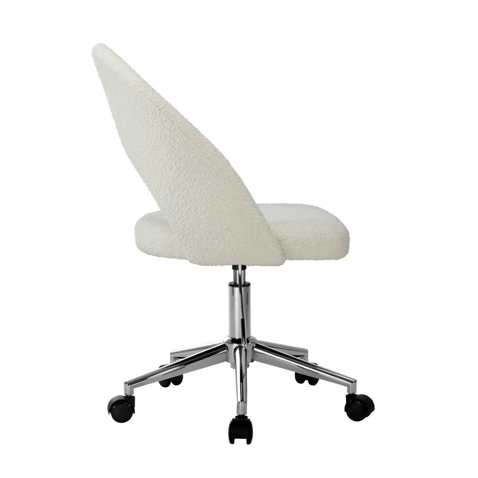 Oikiture High Back Hollow Armless Home Office Chair Boucle White&Silver