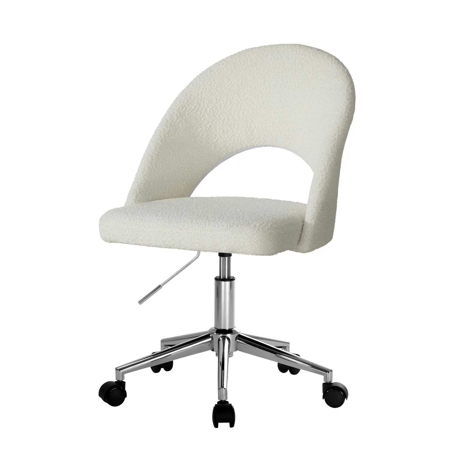 Oikiture High Back Hollow Armless Home Office Chair Boucle White&Silver