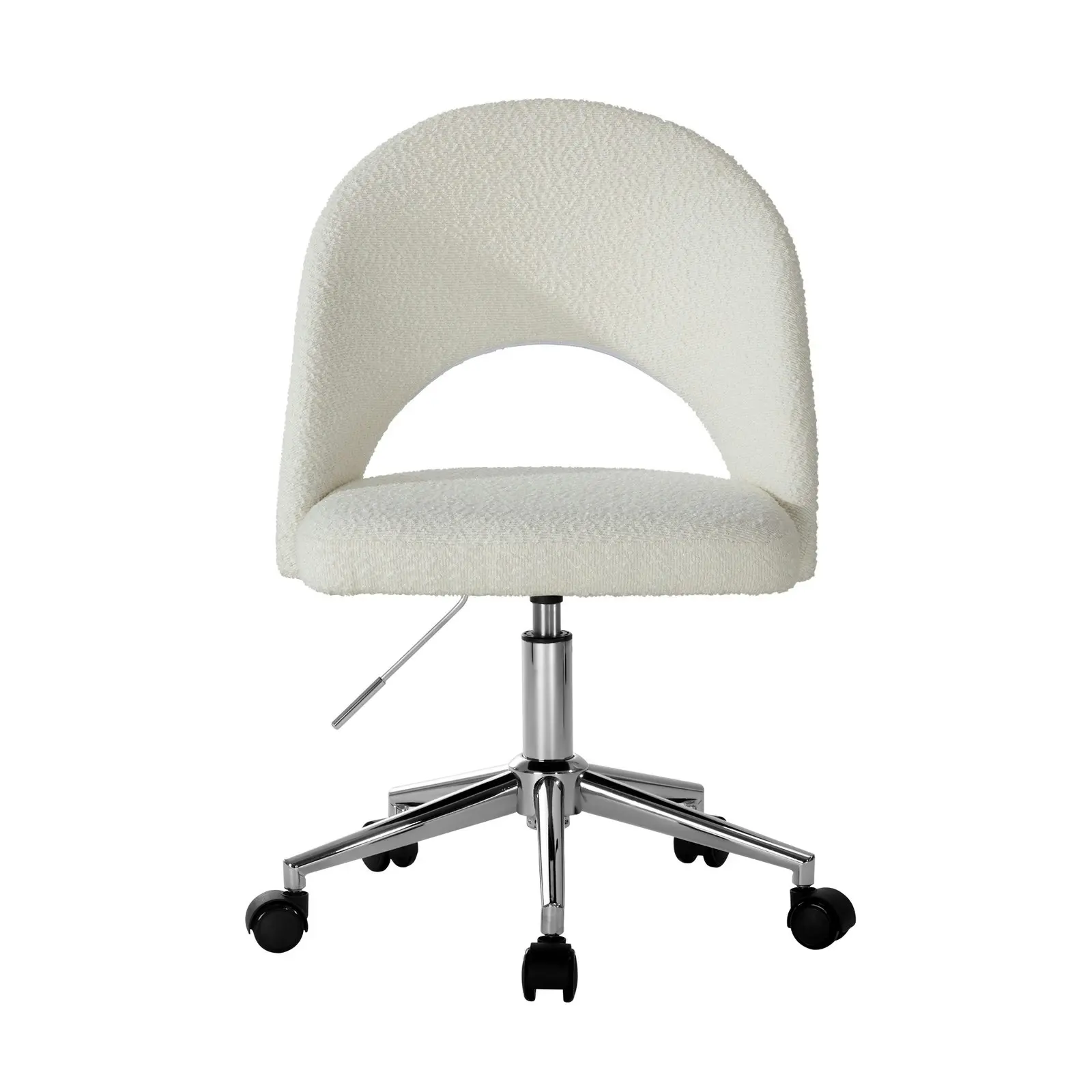 Oikiture High Back Hollow Armless Home Office Chair Boucle White&Silver