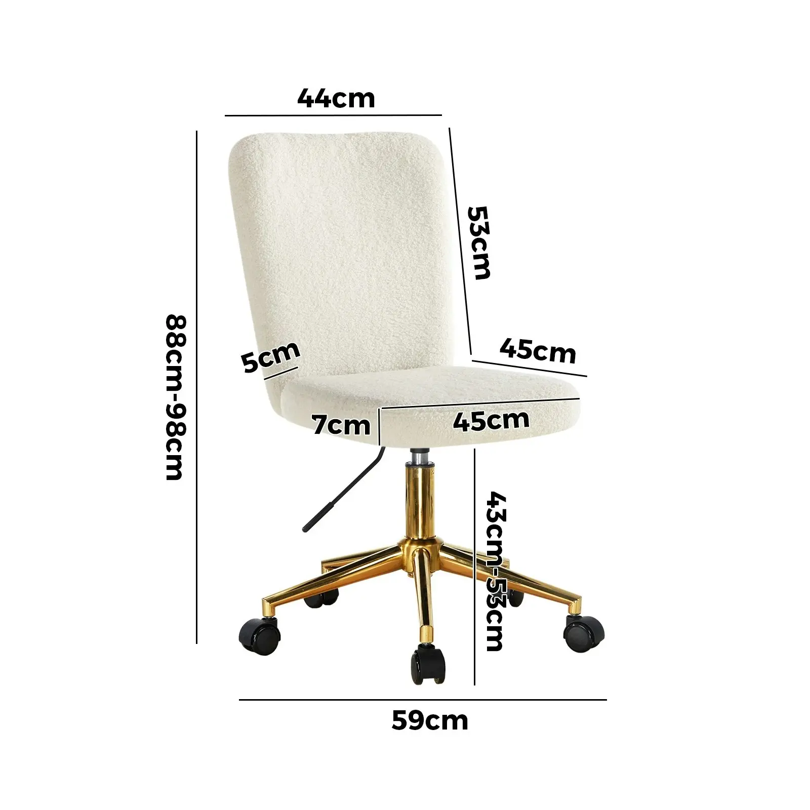 Oikiture High Back Armless Home Office Chair Boucle White&Gold