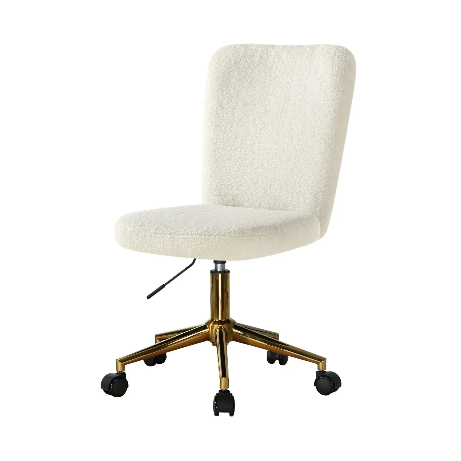 Oikiture High Back Armless Home Office Chair Boucle White&Gold