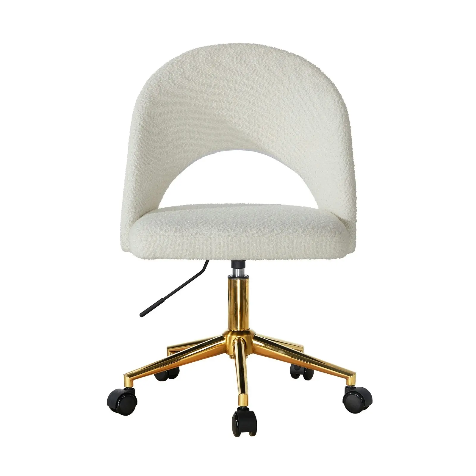 Oikiture High Back Hollow Armless Home Office Chair Boucle White&Gold