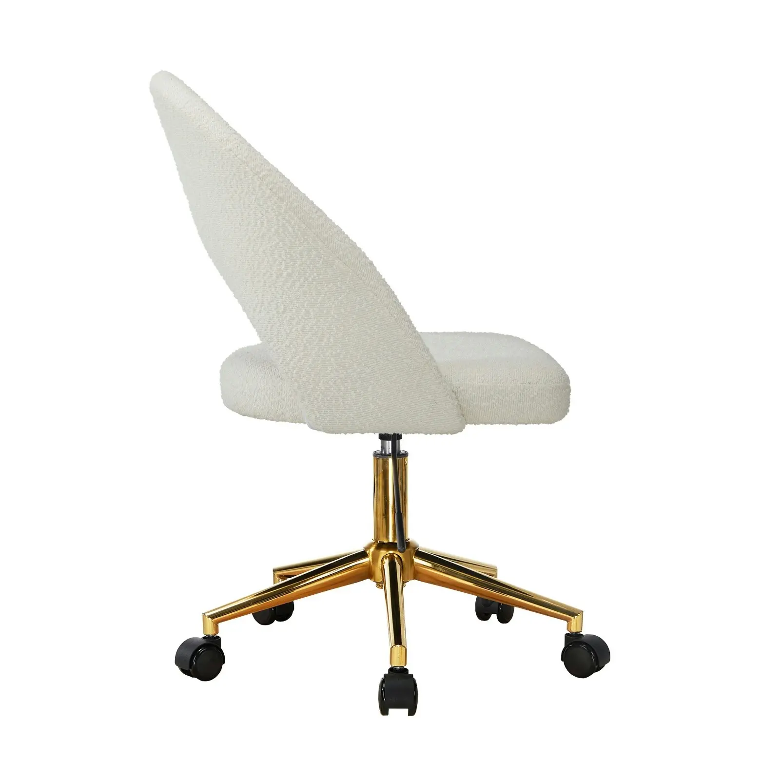 Oikiture High Back Hollow Armless Home Office Chair Boucle White&Gold