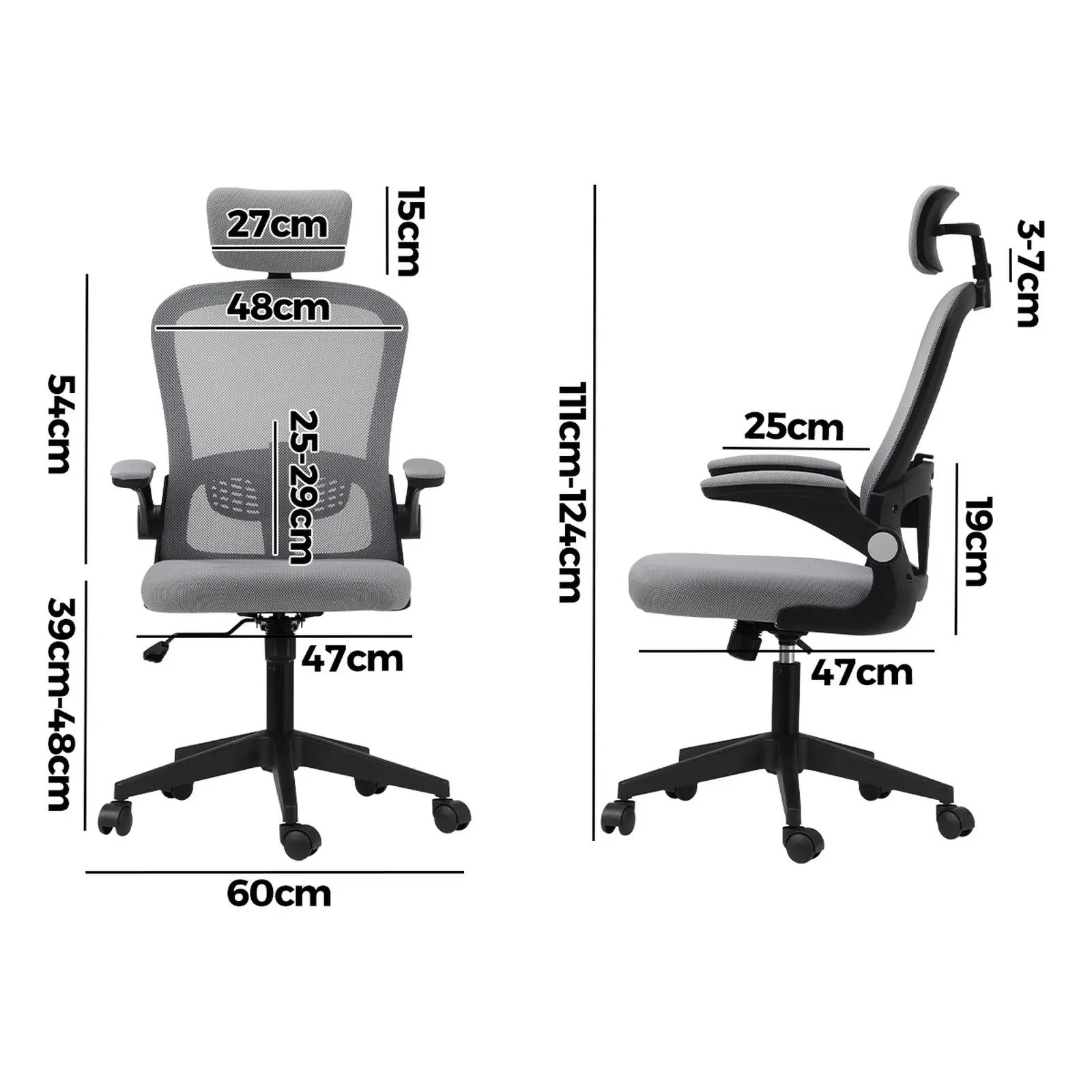 Oikiture Mesh Office Chair Executive Gaming Seat Racing Computer BLACK&GREY