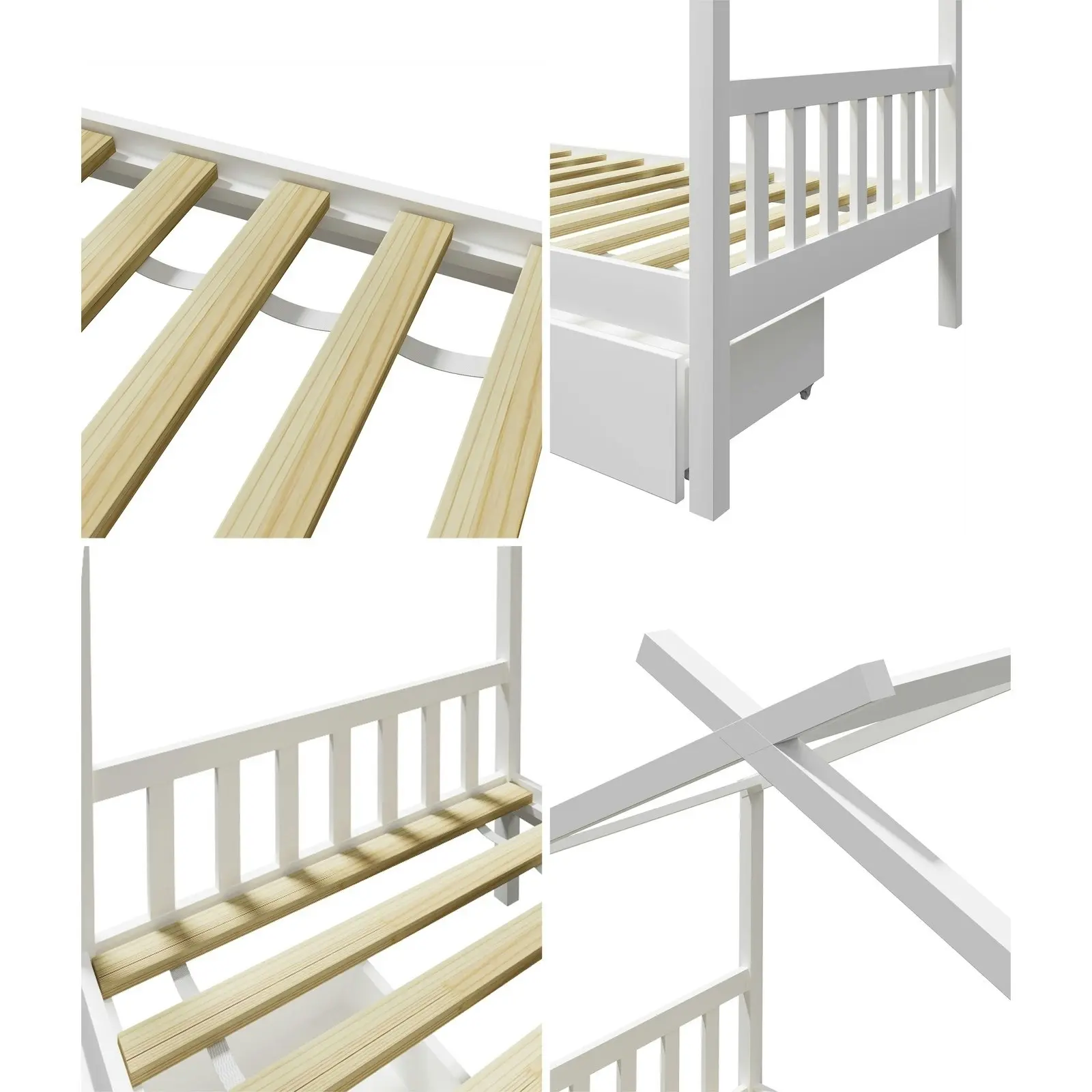 Oikiture Kids Bed Frame Single Size with Storage Drawers White