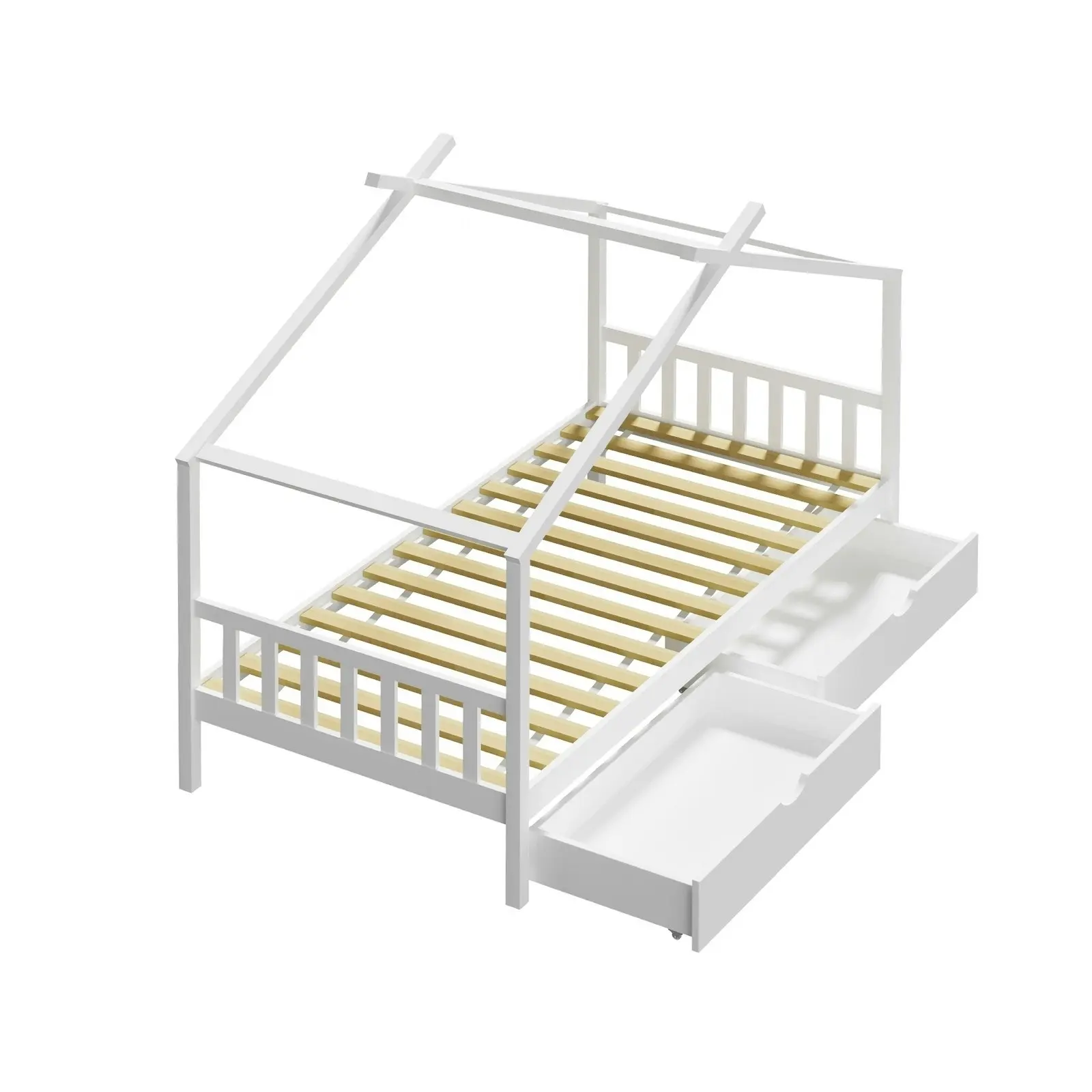 Oikiture Kids Bed Frame Single Size with Storage Drawers White