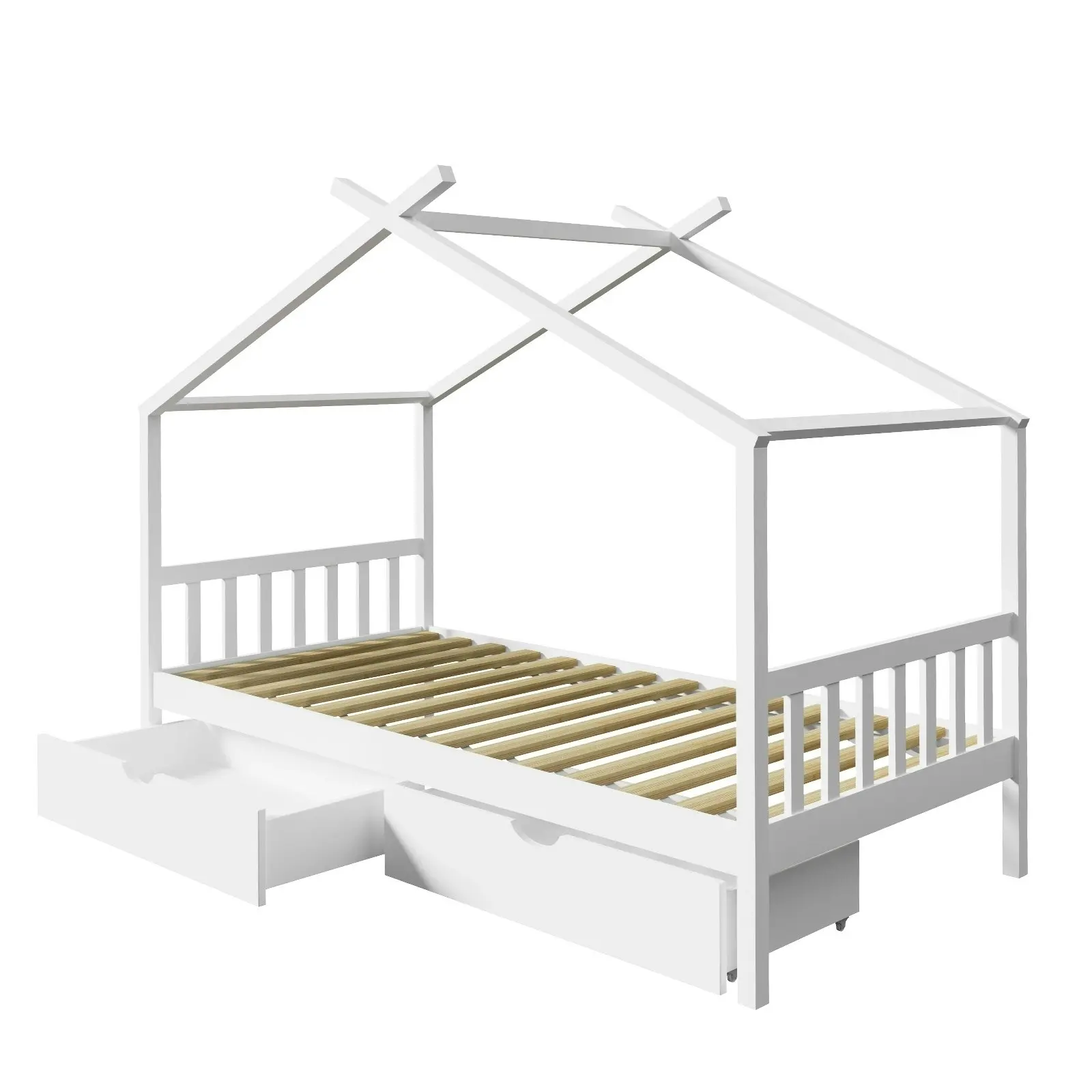 Oikiture Kids Bed Frame Single Size with Storage Drawers White