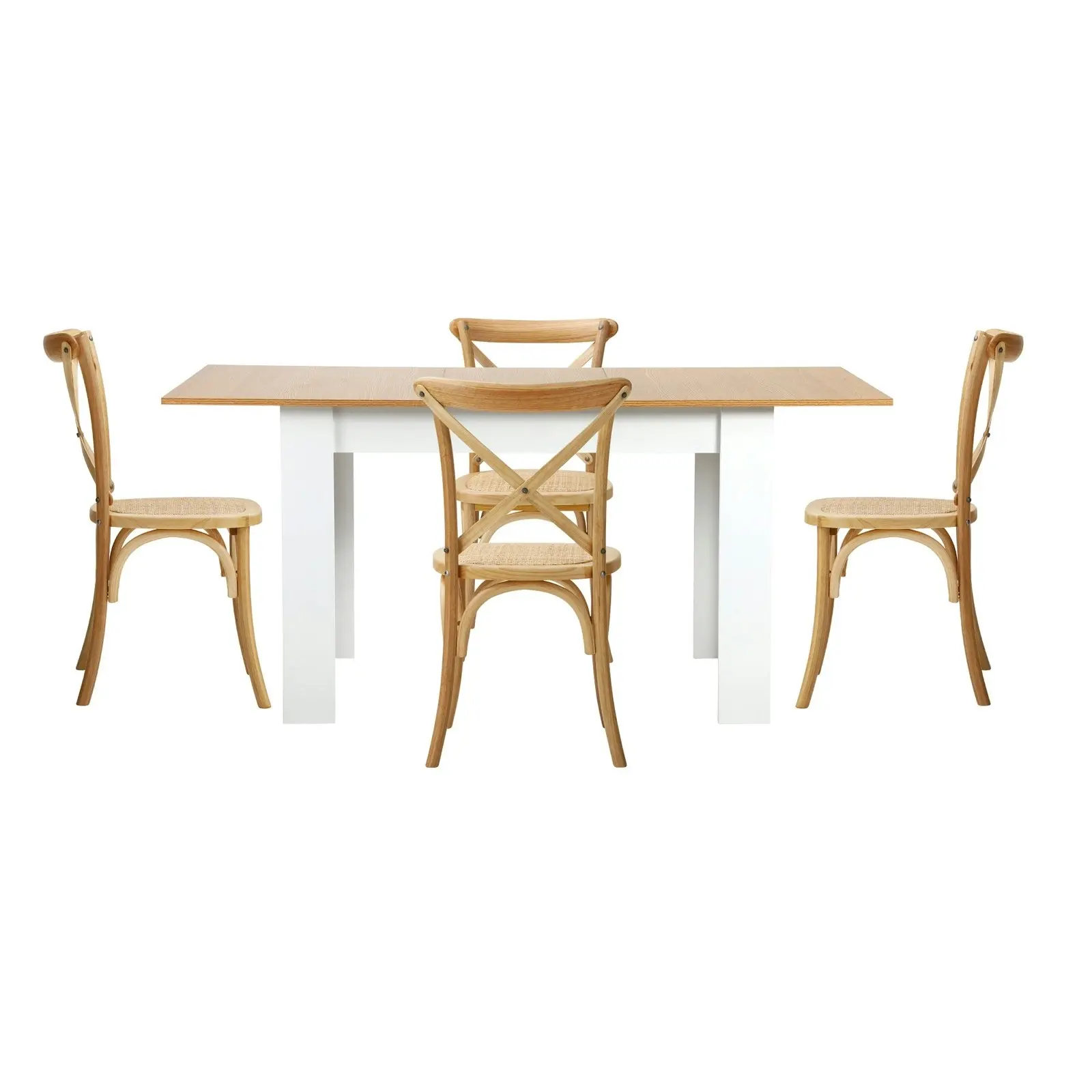 Oikiture 160cm Extendable Dining Table with 4PCS Dining Chairs Crossback Wooden