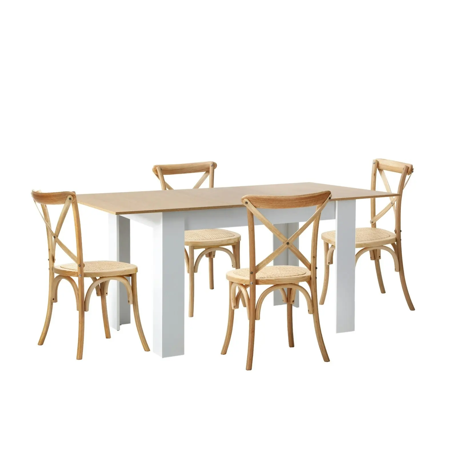 Oikiture 160cm Extendable Dining Table with 4PCS Dining Chairs Crossback Wooden