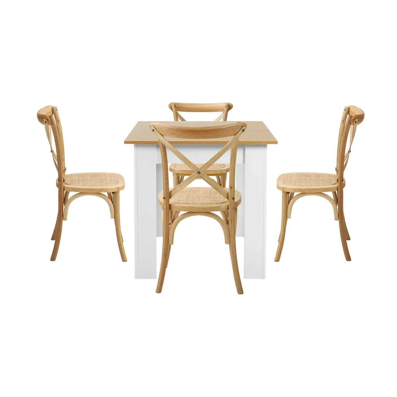 Oikiture 160cm Extendable Dining Table with 4PCS Dining Chairs Crossback Wooden