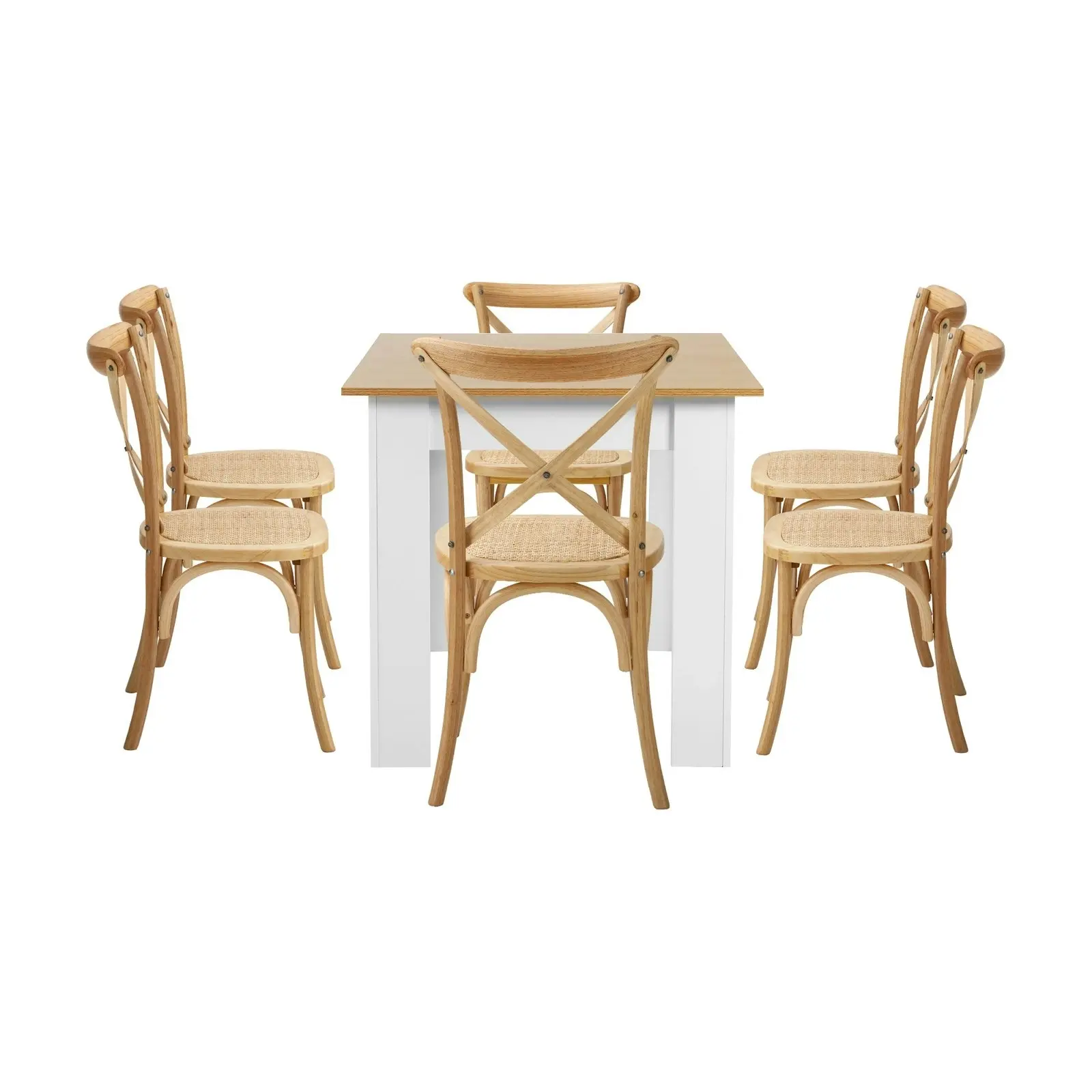 Oikiture 160cm Extendable Dining Table with 6PCS Dining Chairs Crossback Wooden