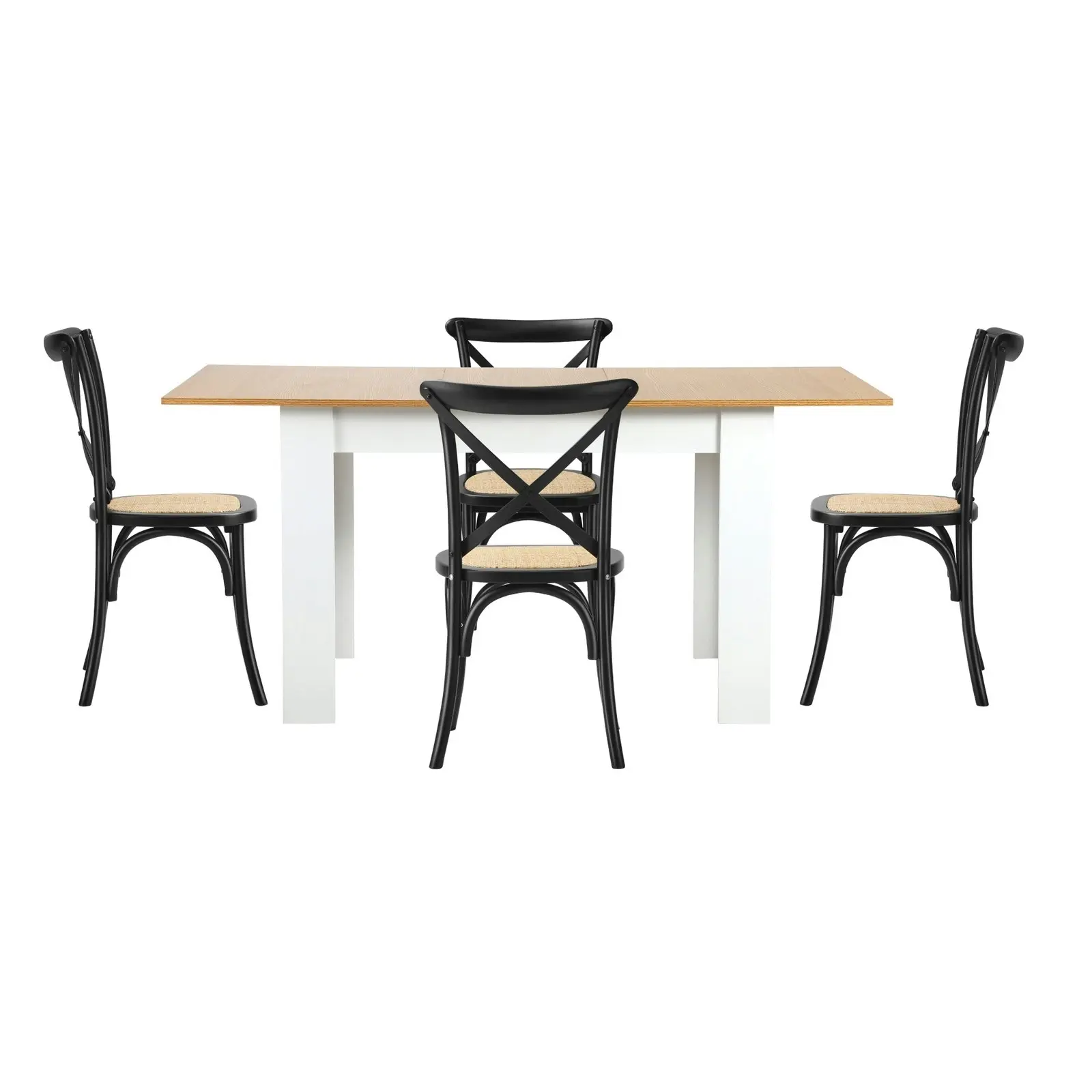 Oikiture 160cm Extendable Dining Table with 4PCS Dining Chairs Crossback Black