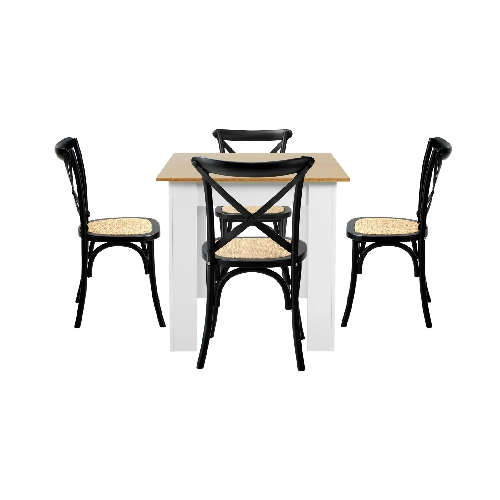 Oikiture 160cm Extendable Dining Table with 4PCS Dining Chairs Crossback Black