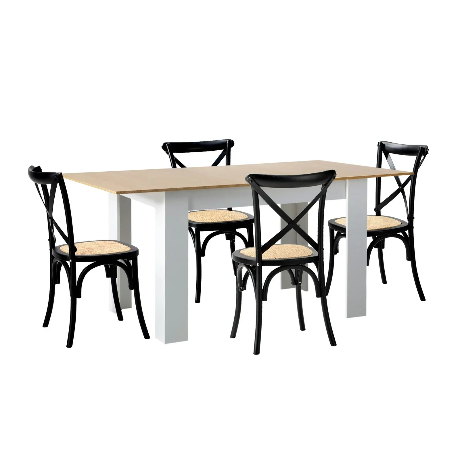 Oikiture 160cm Extendable Dining Table with 4PCS Dining Chairs Crossback Black