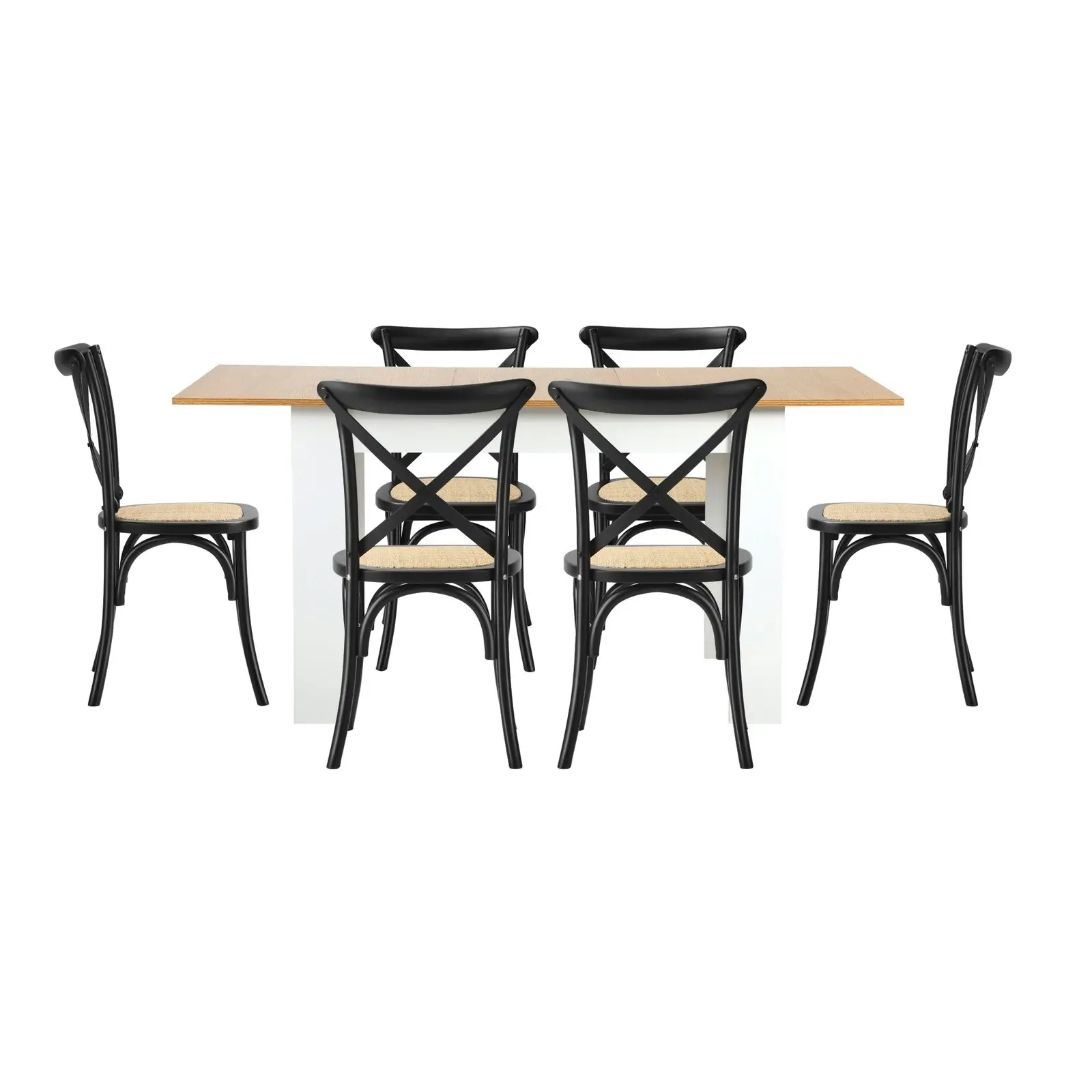 Oikiture 160cm Extendable Dining Table with 6PCS Dining Chairs Crossback Black