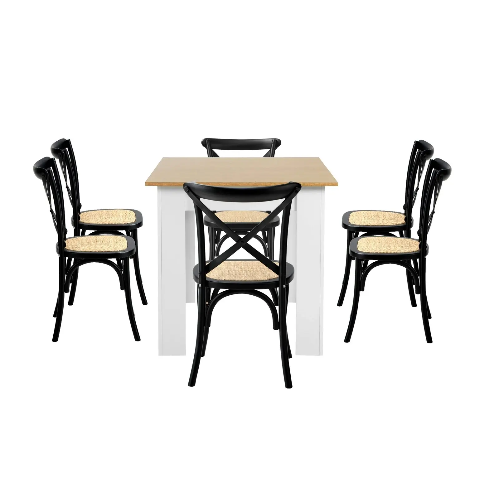 Oikiture 160cm Extendable Dining Table with 6PCS Dining Chairs Crossback Black